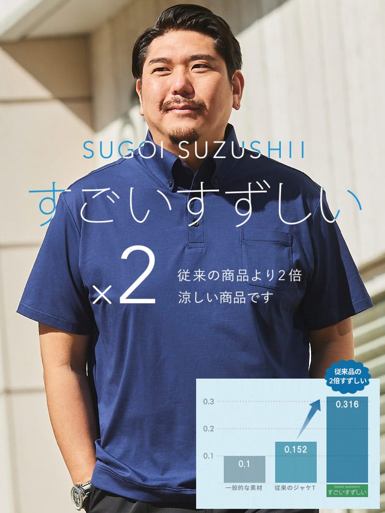 半袖 ポロシャツ すごいすずしい ベア天 裏地インナー付き ボタンダウン ビジネス シャツ ポロ 大きいサイズ メンズ【節電 クールビズ 父の日 プレゼントギフト】