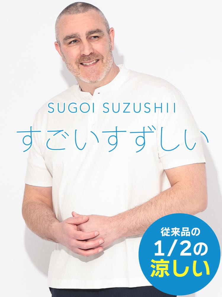 Tシャツ 半袖 メンズ 大きいサイズ すごいすずしい ヘンリーネック カットソー HYBRIDBIZ ハイブリッドビズ