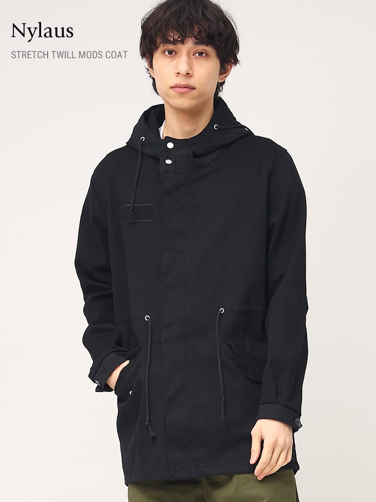 モッズコート メンズ ストレッチツイル フード フルジップ モッズコート  Nylaus ナイラス 34604N WEB限定 -ad