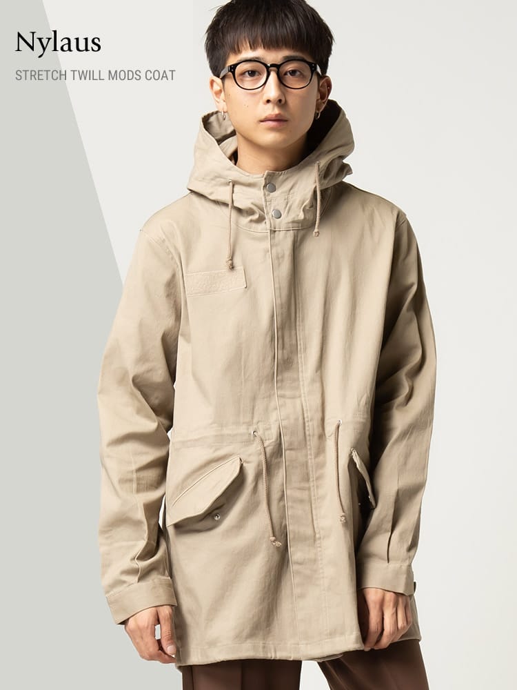 モッズコート メンズ ストレッチツイル フード フルジップ モッズコート  Nylaus ナイラス 34604N WEB限定 -ad