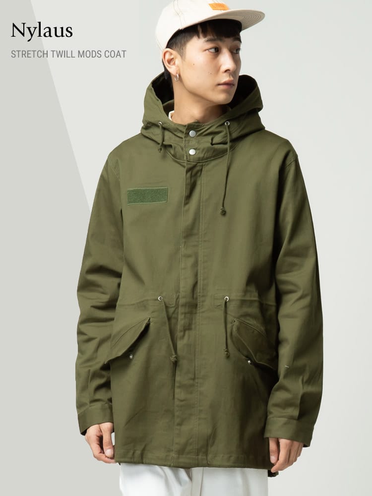 モッズコート メンズ ストレッチツイル フード フルジップ モッズコート  Nylaus ナイラス 34604N WEB限定 -ad