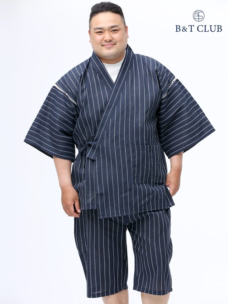 B＆T CLUB (ビーアンドティークラブ) しじら 縞柄 甚平 上下セット パジャマ 部屋着