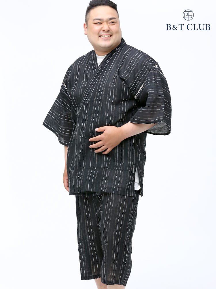 B＆T CLUB (ビーアンドティークラブ) しじら 縞柄 甚平 上下セット パジャマ 部屋着