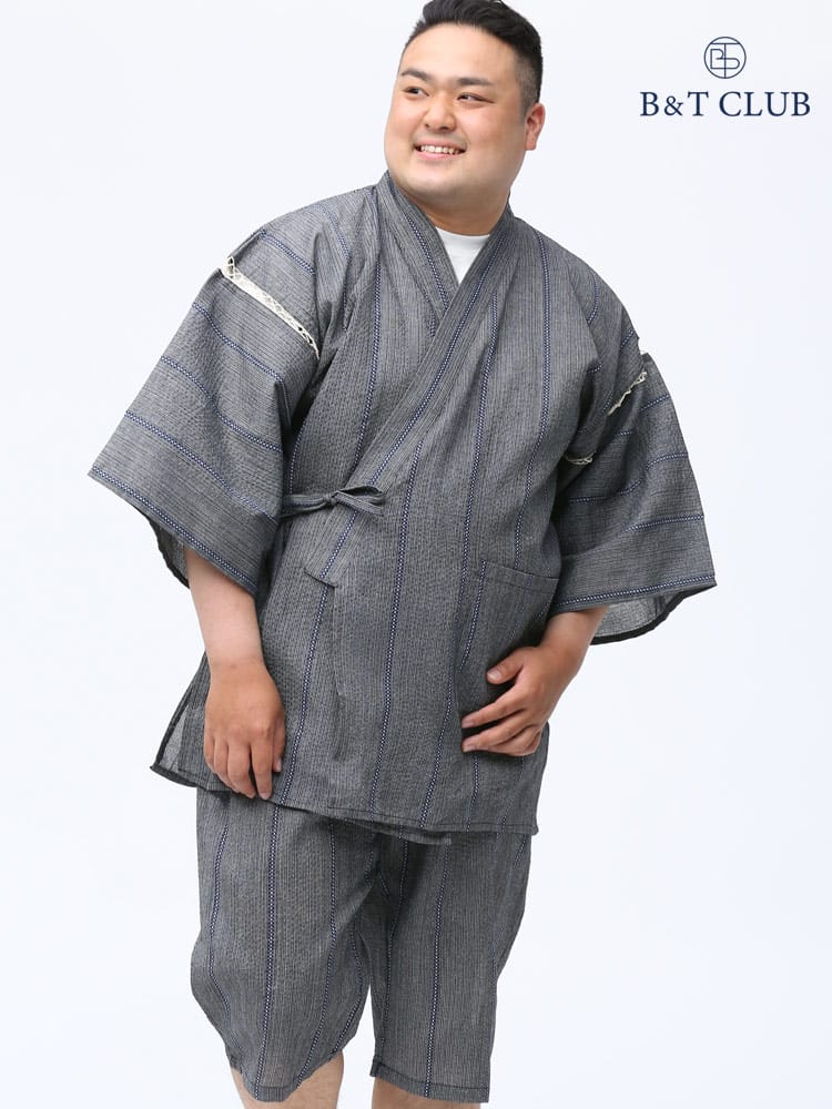B＆T CLUB (ビーアンドティークラブ) しじら 縞柄 甚平 上下セット パジャマ 部屋着