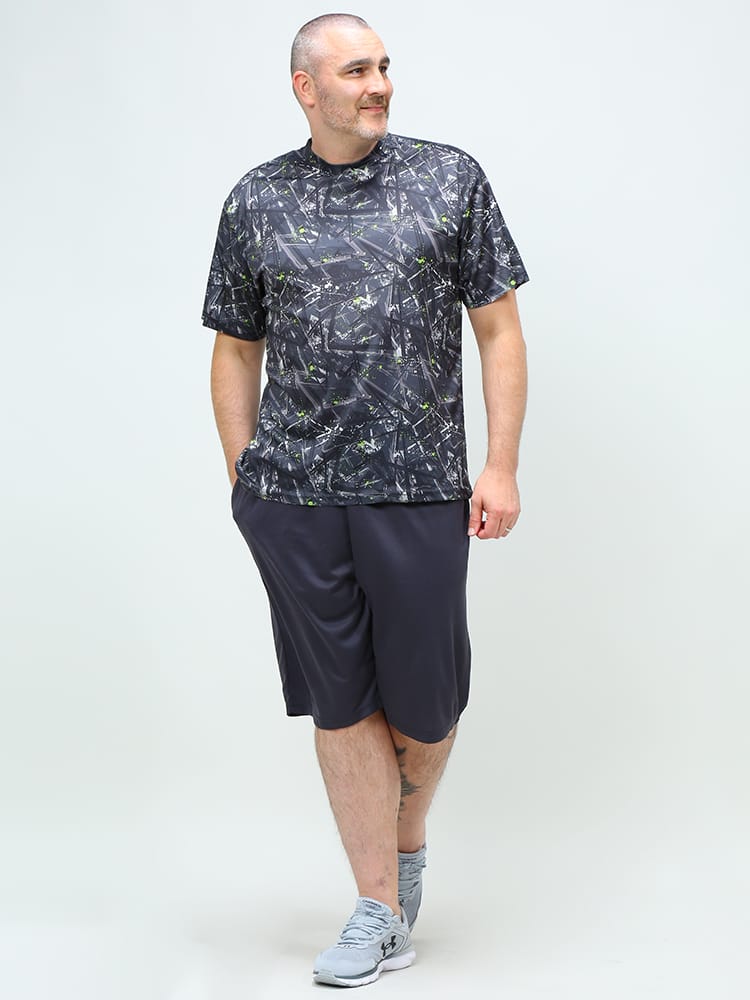 大きいサイズ メンズ B＆T CLUB (ビーアンドティークラブ) 吸汗速乾 メッシュ 総柄 Tシャツ ショートパンツ セットアップ パジャマ 部屋着
