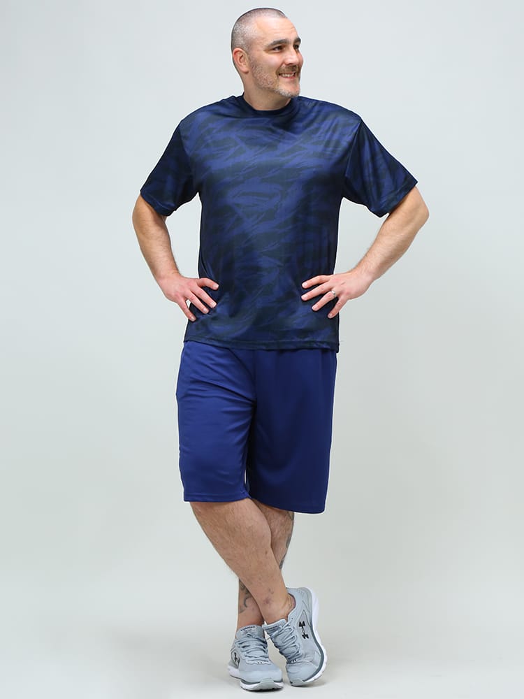 大きいサイズ メンズ B＆T CLUB (ビーアンドティークラブ) 吸汗速乾 メッシュ 総柄 Tシャツ ショートパンツ セットアップ パジャマ 部屋着