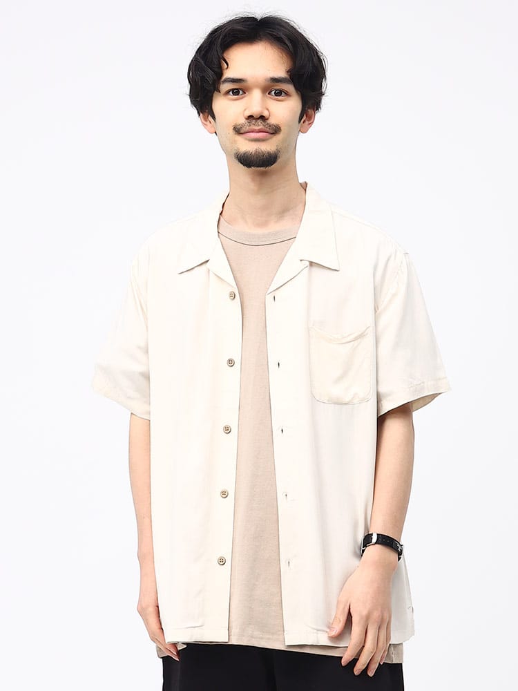 barcedos moderate (バルセドス モデラート) レーヨン 無地 オープンカラー 半袖 シャツ