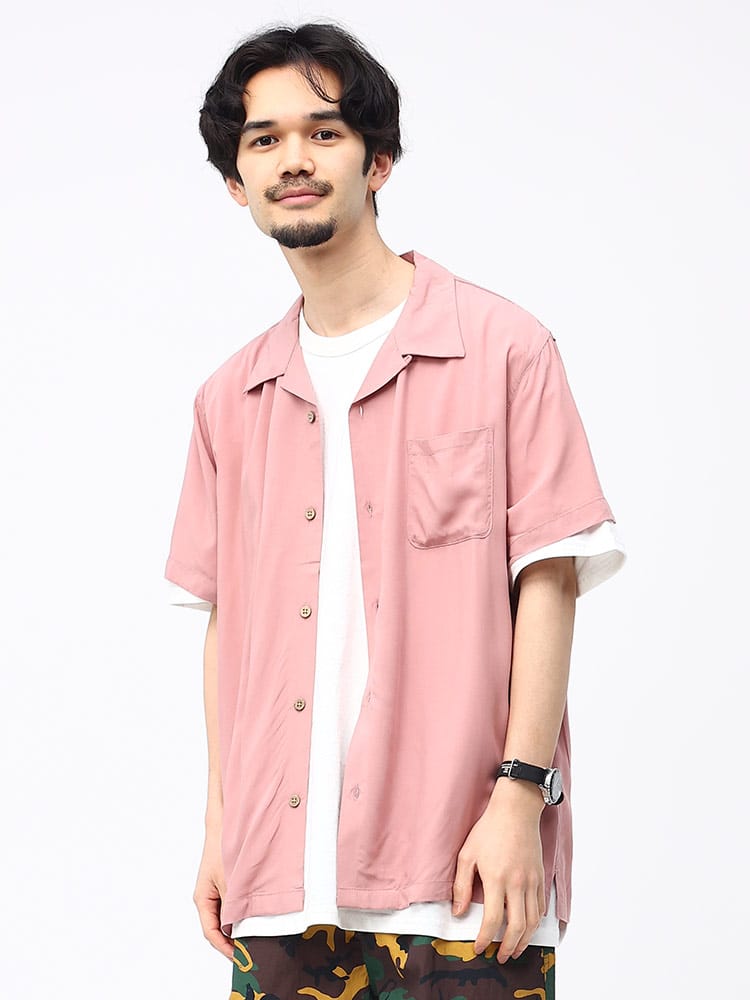 barcedos moderate (バルセドス モデラート) レーヨン 無地 オープンカラー 半袖 シャツ