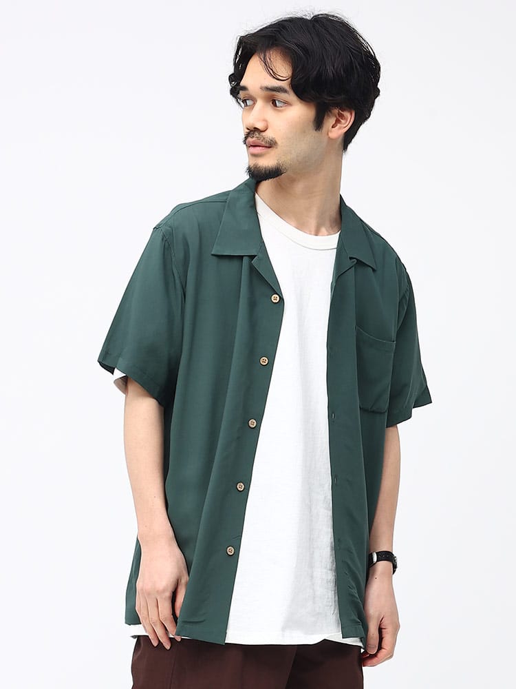 barcedos moderate (バルセドス モデラート) レーヨン 無地 オープンカラー 半袖 シャツ