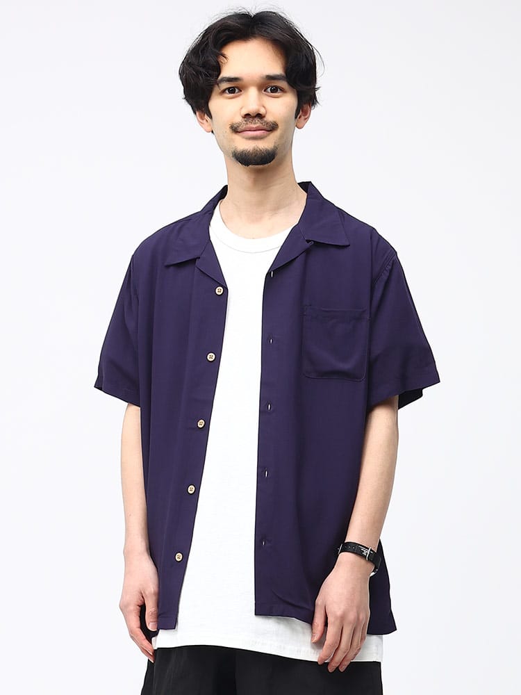 barcedos moderate (バルセドス モデラート) レーヨン 無地 オープンカラー 半袖 シャツ