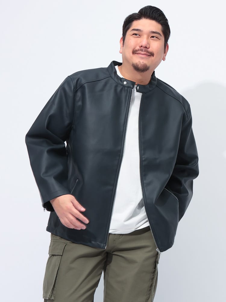 ライダース ジャケット フェイクレザー フルジップ アウター ブルゾン 大きいサイズ メンズ