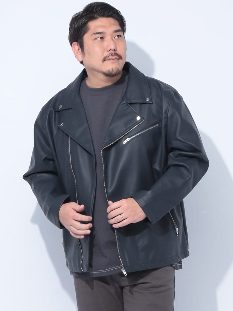 ライダース ジャケット 合成皮革 ダブル アウター レザーブルゾン 大きいサイズ メンズ