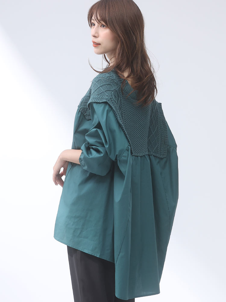Lashikaru (ラシカル) 異素材切り替え 長袖 プルオーバー | 大きいサイズの服【サカゼン公式通販】