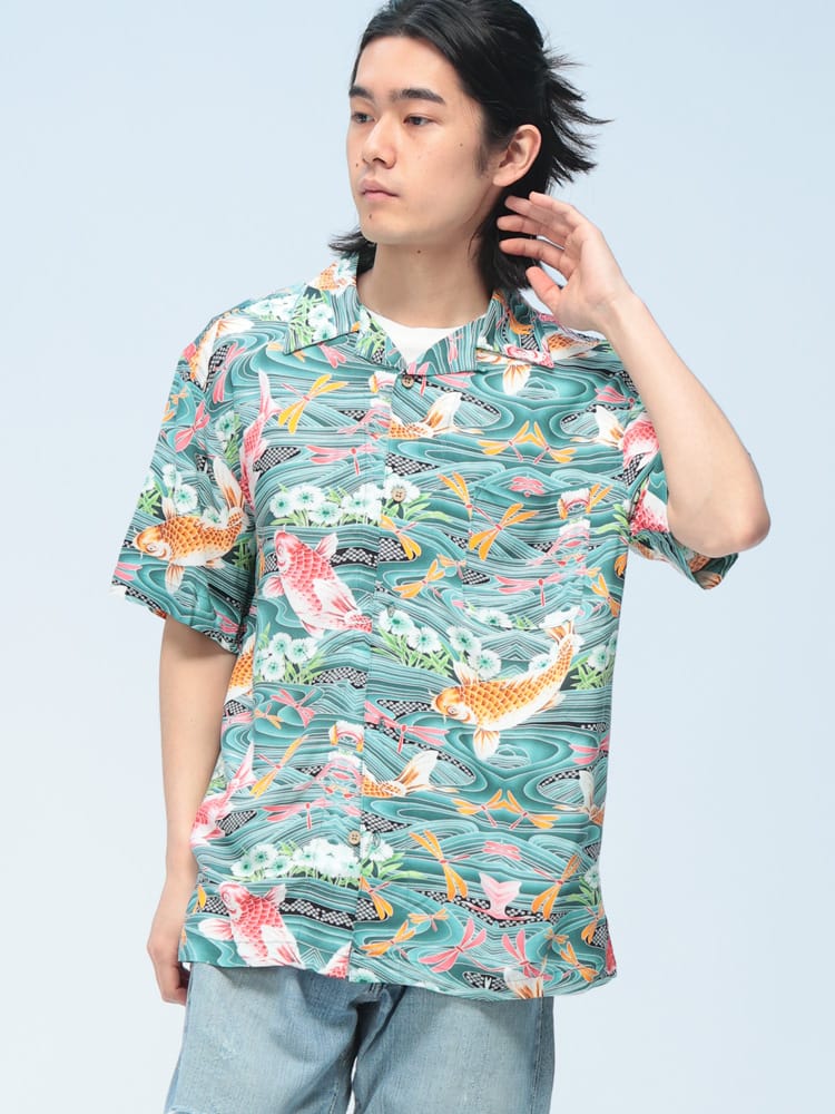 SAKAZEN (サカゼン) レーヨン100％ 半袖 アロハシャツ Hawaiian shirt WEB限定