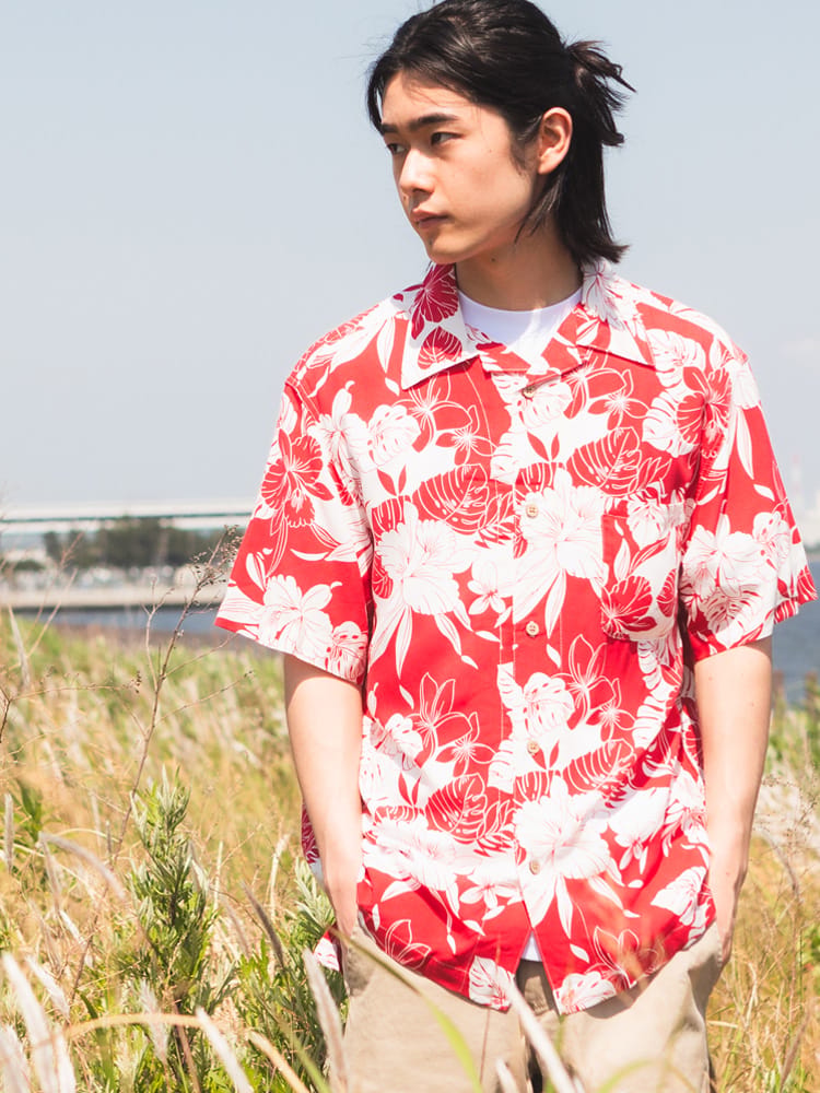 SAKAZEN (サカゼン) レーヨン100％ 半袖 アロハシャツ Hawaiian shirt WEB限定