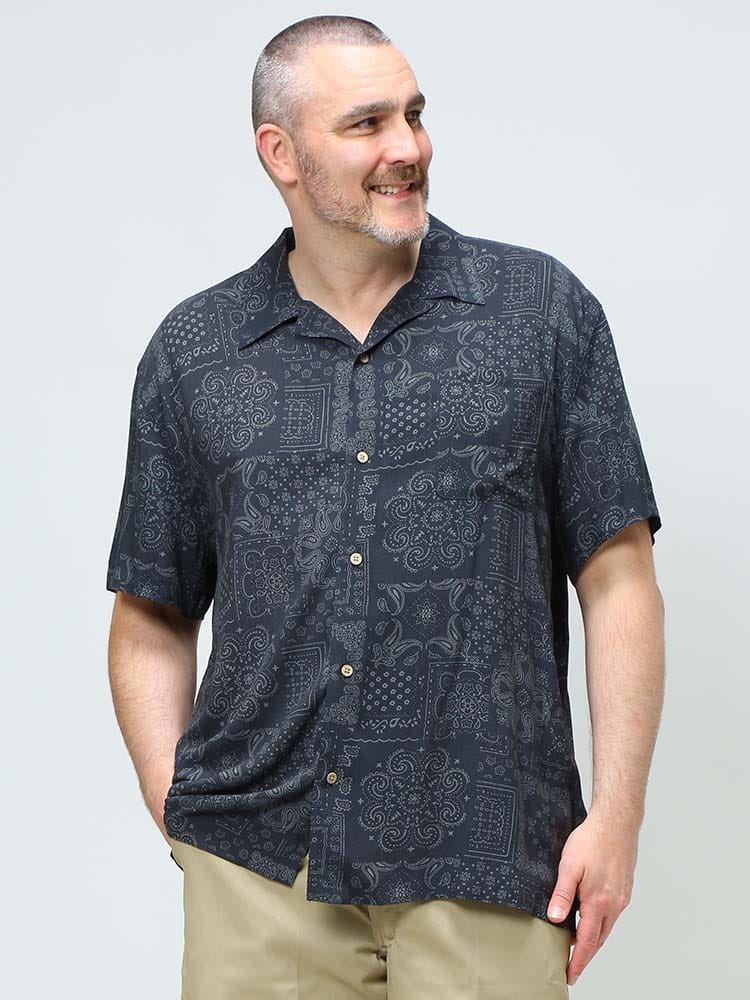 大きいサイズ メンズ B＆T CLUB (ビーアンドティークラブ) レーヨン 総柄 半袖 アロハシャツ アロハ22