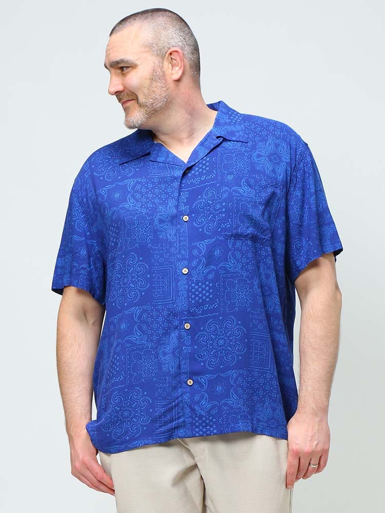 大きいサイズ メンズ B＆T CLUB (ビーアンドティークラブ) レーヨン 総柄 半袖 アロハシャツ アロハ22