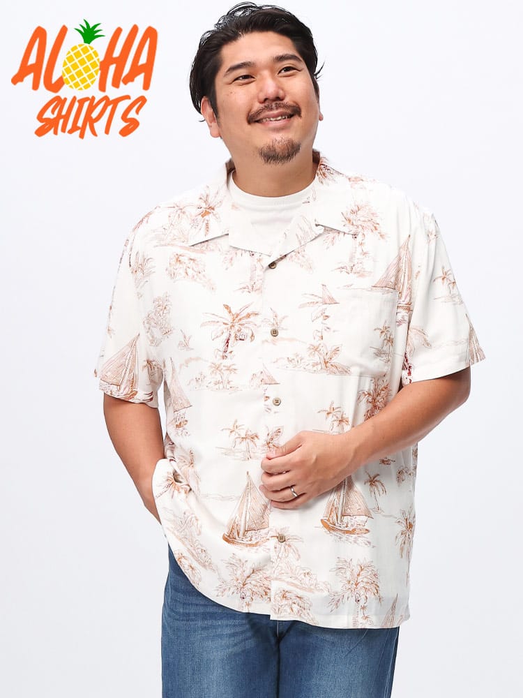 アロハシャツ レーヨン100％ 総柄 オープンカラー トップス シャツ 半袖 大きいサイズ メンズ 