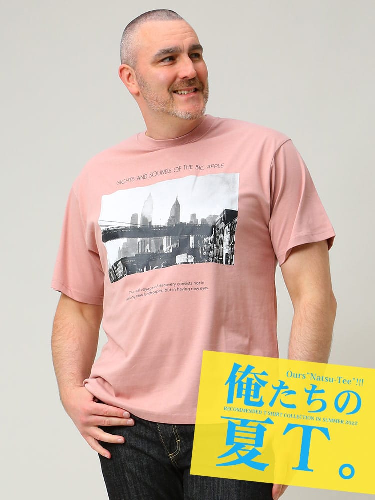 在庫処分 返品交換不可 大きいサイズ メンズ B＆T CLUB (ビーアンドティークラブ) 綿100％ フォトプリント クルーネック 半袖 Tシャツ 俺夏T