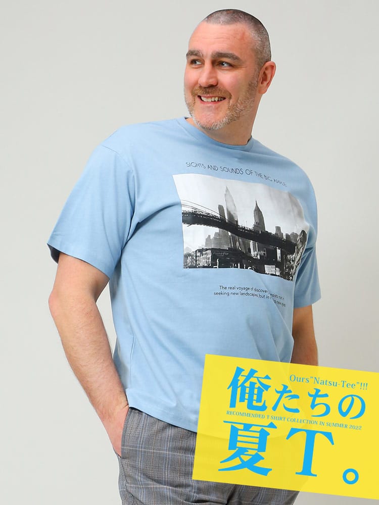 在庫処分 返品交換不可 大きいサイズ メンズ B＆T CLUB (ビーアンドティークラブ) 綿100％ フォトプリント クルーネック 半袖 Tシャツ 俺夏T