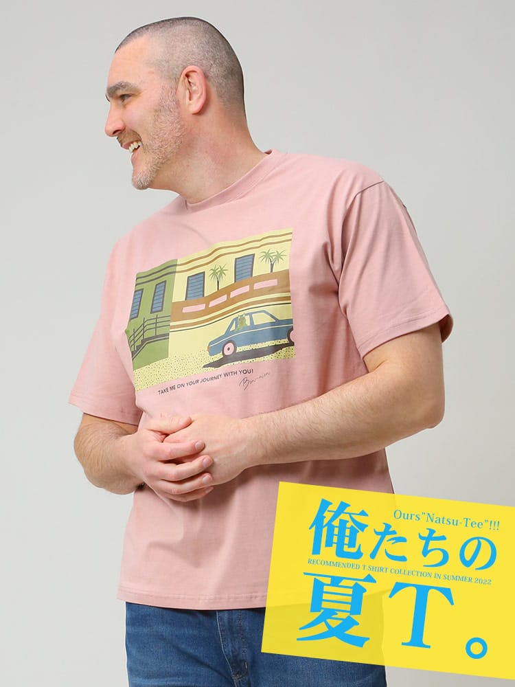 大きいサイズ メンズ B＆T CLUB (ビーアンドティークラブ) 綿100％ イラストフォトプリント クルーネック 半袖 Tシャツ 俺夏T