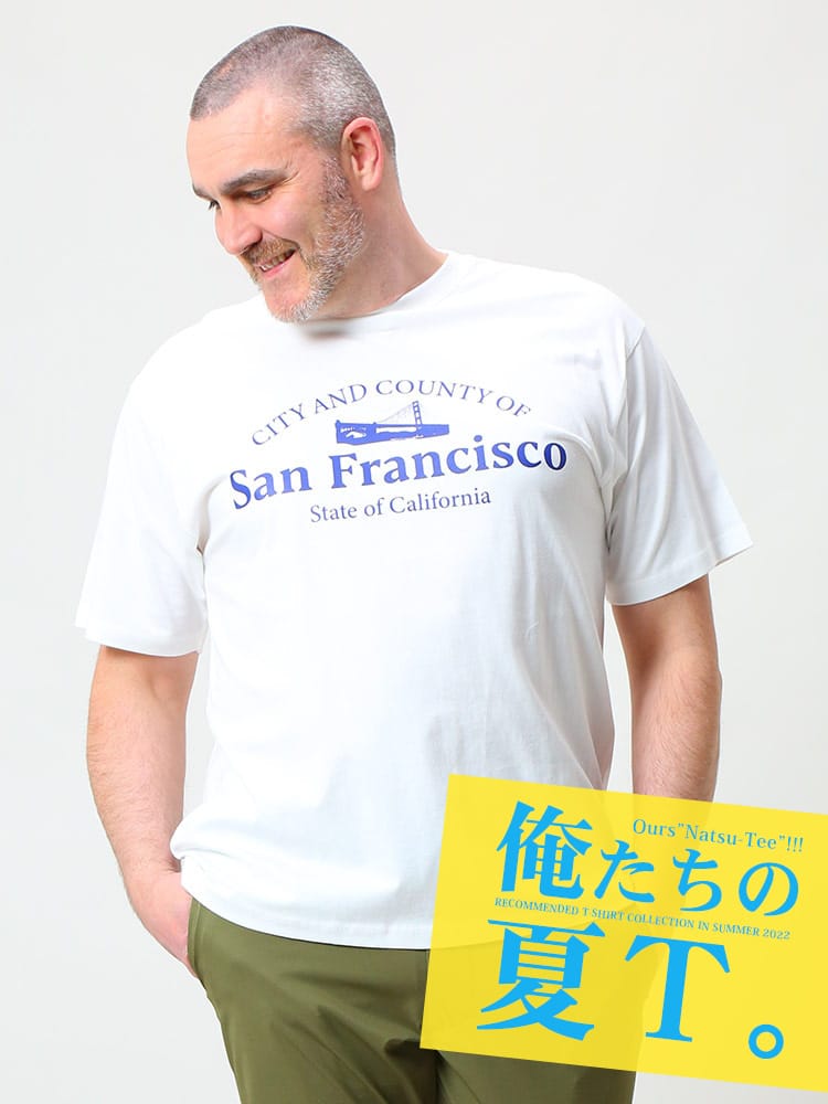 大きいサイズ メンズ B＆T CLUB (ビーアンドティークラブ) SAN FRANCISCO カレッジロゴ クルーネック 半袖 Tシャツ 俺夏T