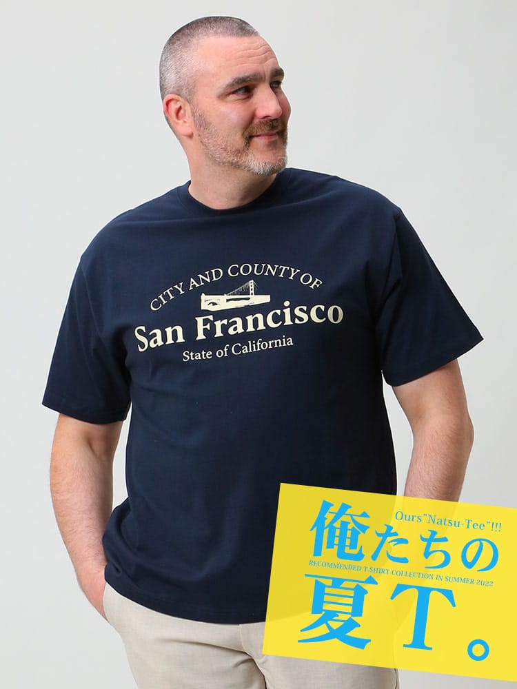 大きいサイズ メンズ B＆T CLUB (ビーアンドティークラブ) SAN FRANCISCO カレッジロゴ クルーネック 半袖 Tシャツ 俺夏T