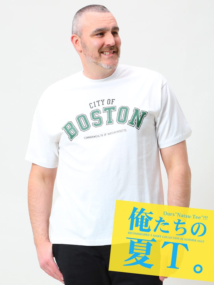大きいサイズ メンズ B＆T CLUB (ビーアンドティークラブ) BOSTON カレッジロゴ クルーネック 半袖 Tシャツ 俺夏T