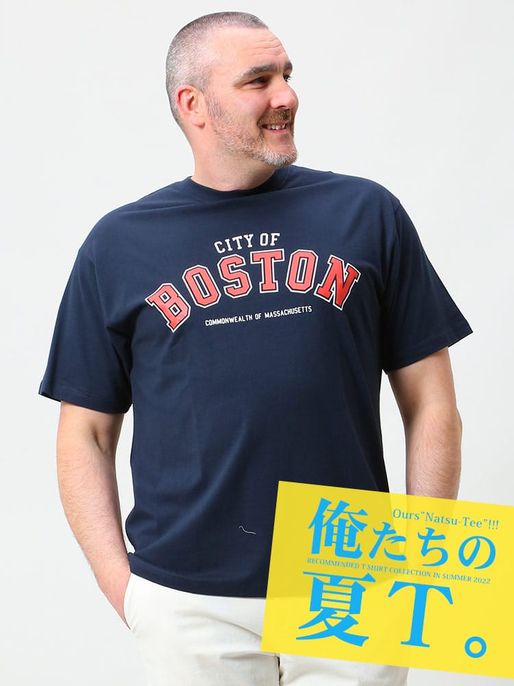 大きいサイズ メンズ B＆T CLUB (ビーアンドティークラブ) BOSTON カレッジロゴ クルーネック 半袖 Tシャツ 俺夏T