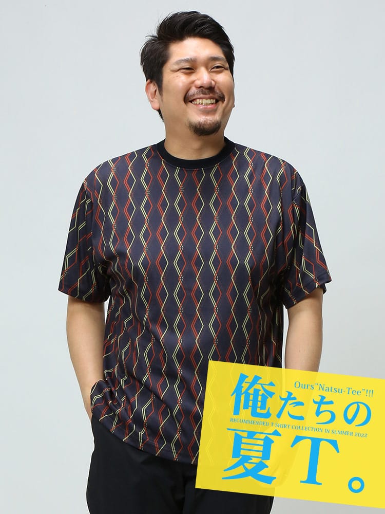 大きいサイズ メンズ B＆T CLUB (ビーアンドティークラブ) 総柄プリント クルーネック 半袖 Tシャツ 俺夏T