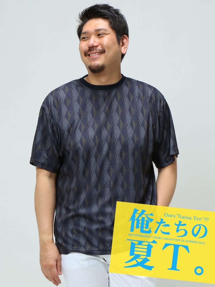 大きいサイズ メンズ B＆T CLUB (ビーアンドティークラブ) 総柄プリント クルーネック 半袖 Tシャツ 俺夏T