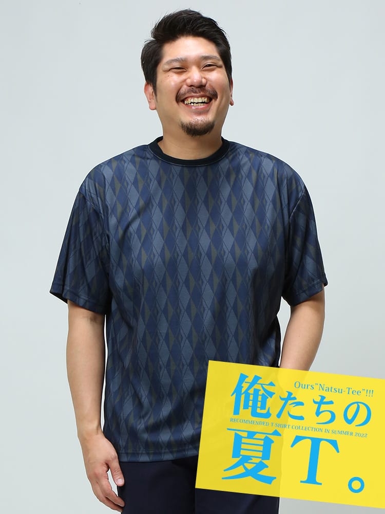 大きいサイズ メンズ B＆T CLUB (ビーアンドティークラブ) 総柄プリント クルーネック 半袖 Tシャツ 俺夏T