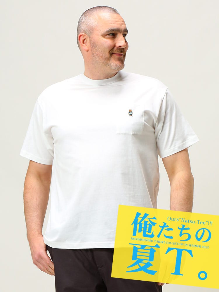 大きいサイズ メンズ B＆T CLUB (ビーアンドティークラブ) クマ刺繍 ポケット クルーネック 半袖 Tシャツ 俺夏T