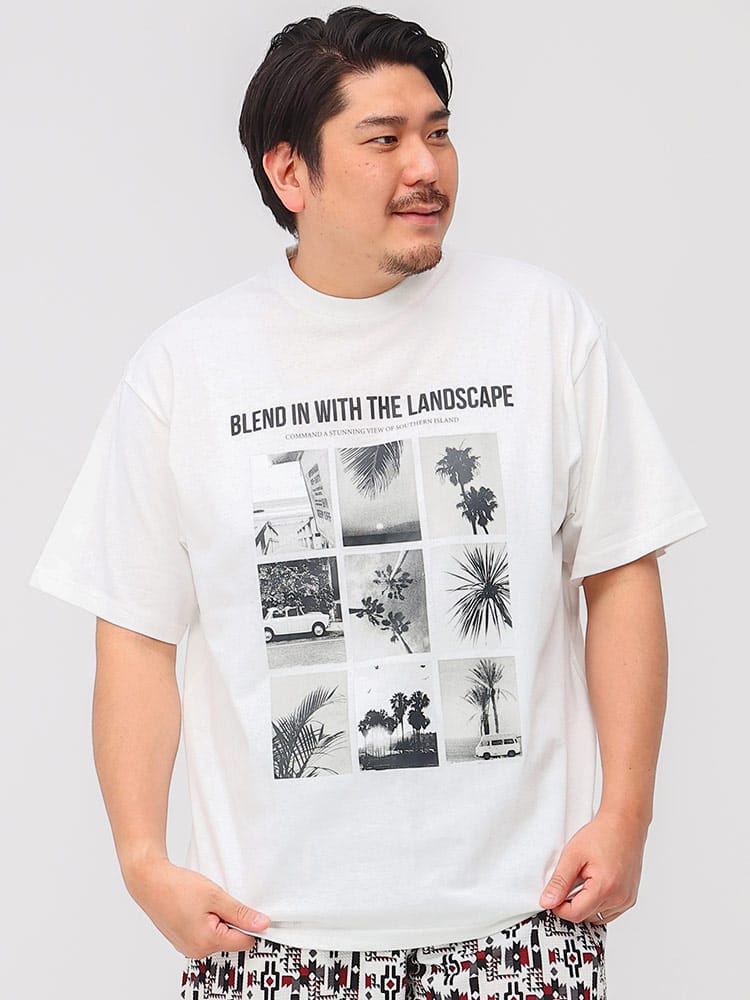 大きいサイズ メンズ B＆T CLUB (ビーアンドティークラブ) モノクロフォト クルーネック 半袖 Tシャツ