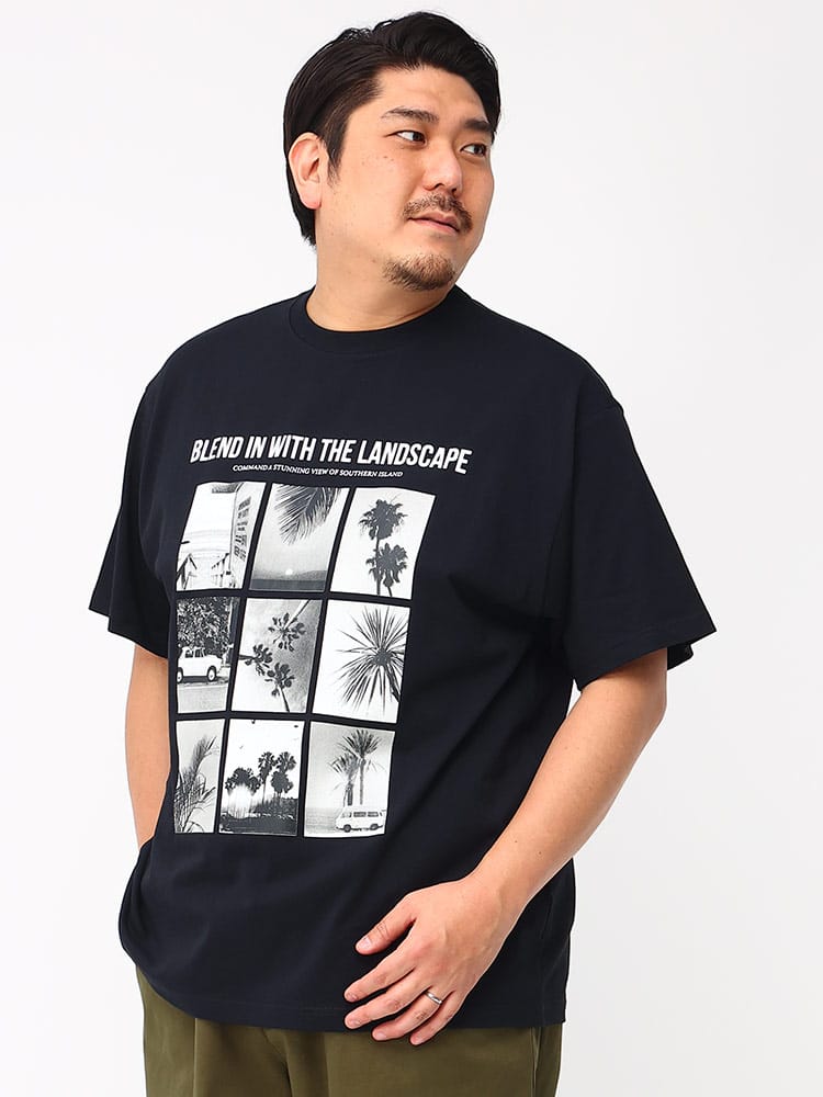 大きいサイズ メンズ B＆T CLUB (ビーアンドティークラブ) モノクロフォト クルーネック 半袖 Tシャツ