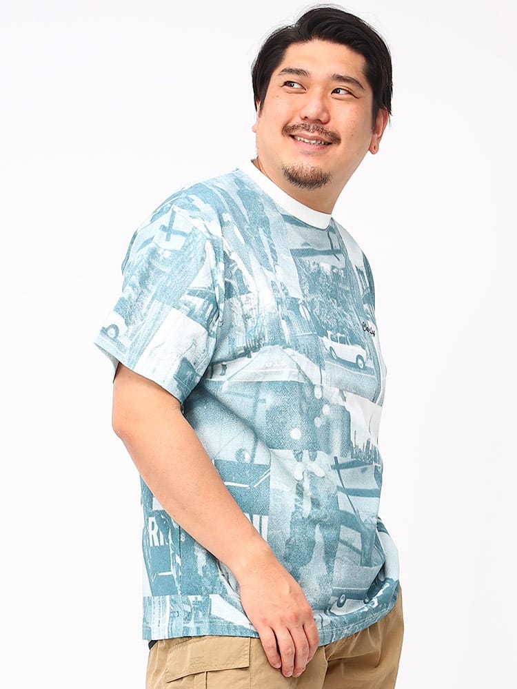 大きいサイズ メンズ B＆T CLUB (ビーアンドティークラブ) 総柄フォト クルーネック 半袖 Tシャツ