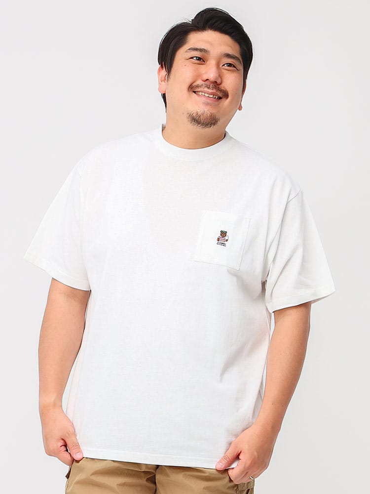 大きいサイズ メンズ B＆T CLUB (ビーアンドティークラブ) ベア ワンポイント刺繍 ポケット クルーネック 半袖 Tシャツ