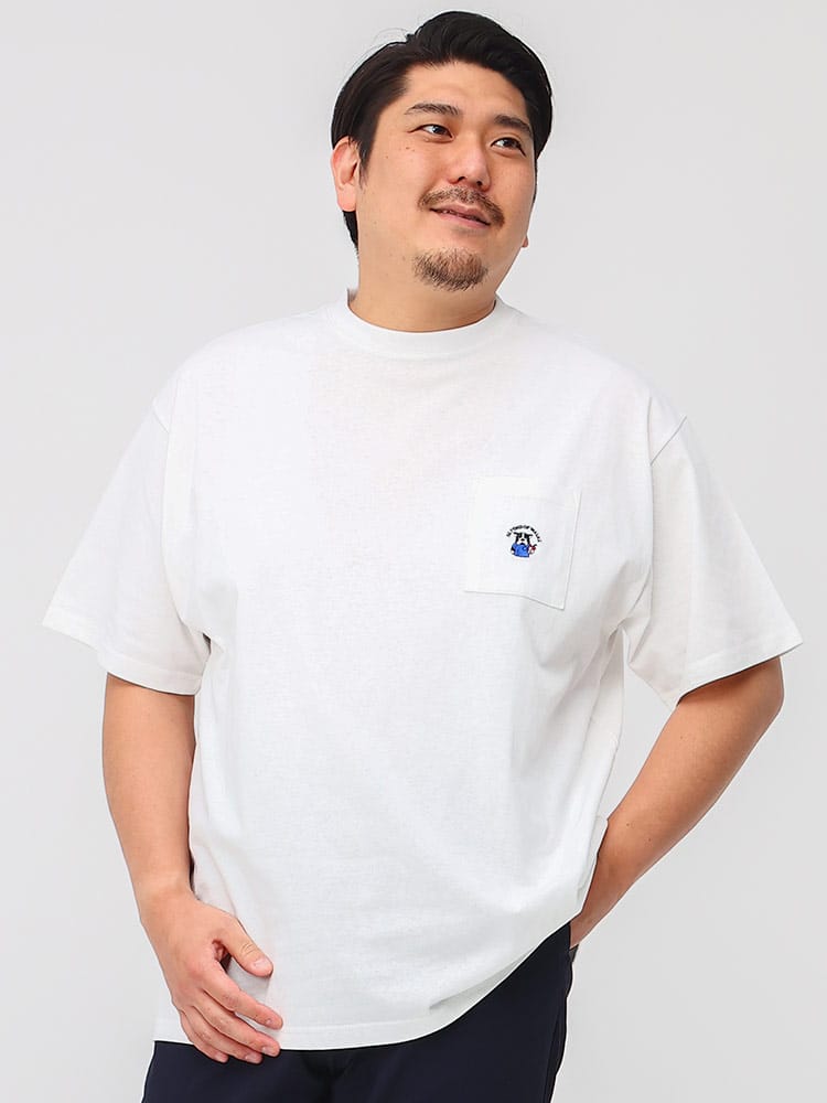 大きいサイズ メンズ B＆T CLUB (ビーアンドティークラブ) ブルドッグ ワンポイント刺繍 ポケット クルーネック 半袖 Tシャツ