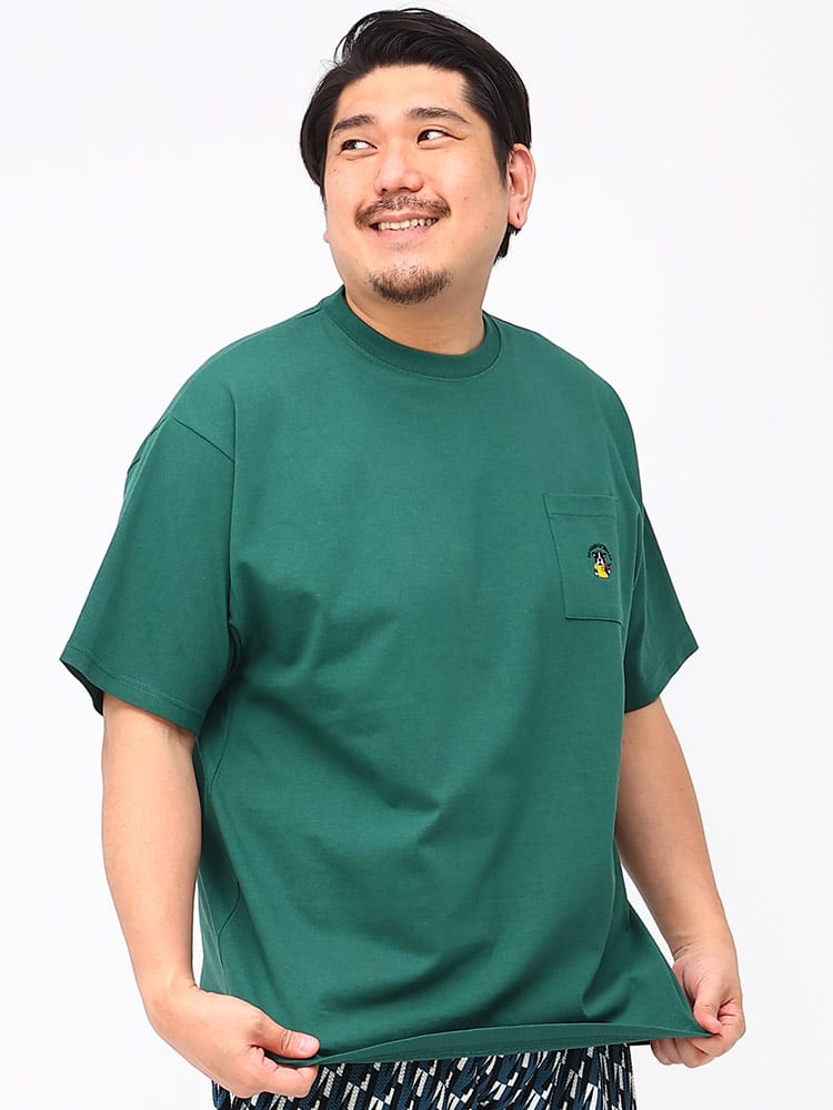 大きいサイズ メンズ B＆T CLUB (ビーアンドティークラブ) ブルドッグ ワンポイント刺繍 ポケット クルーネック 半袖 Tシャツ