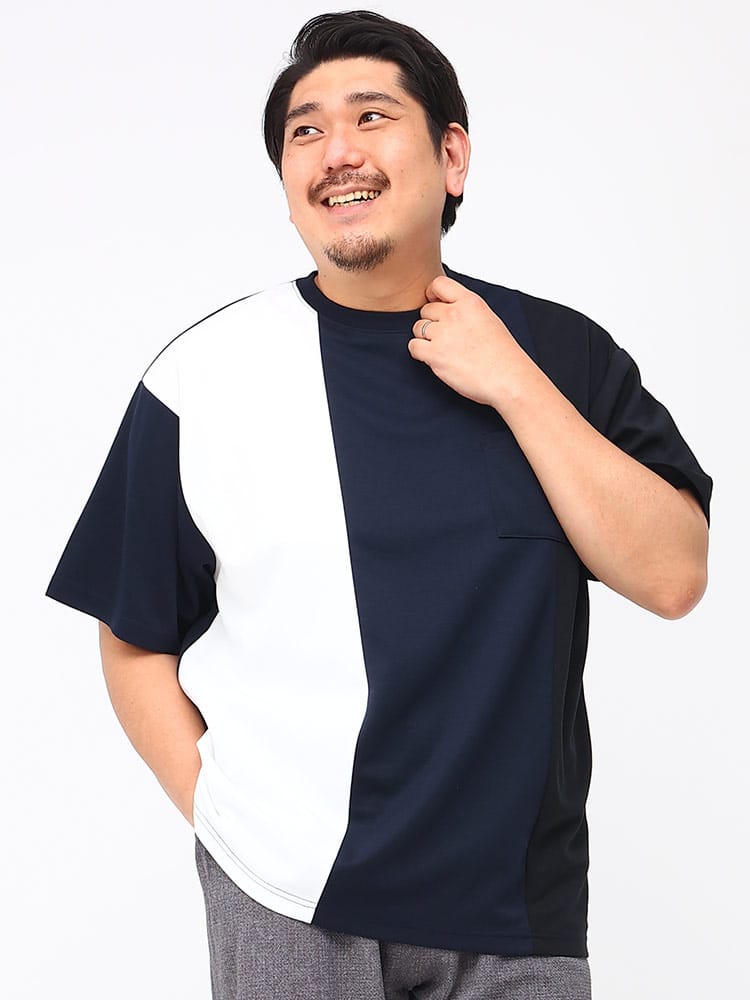 大きいサイズ メンズ B＆T CLUB (ビーアンドティークラブ) 縦切り替え ポケット クルーネック 半袖 Tシャツ