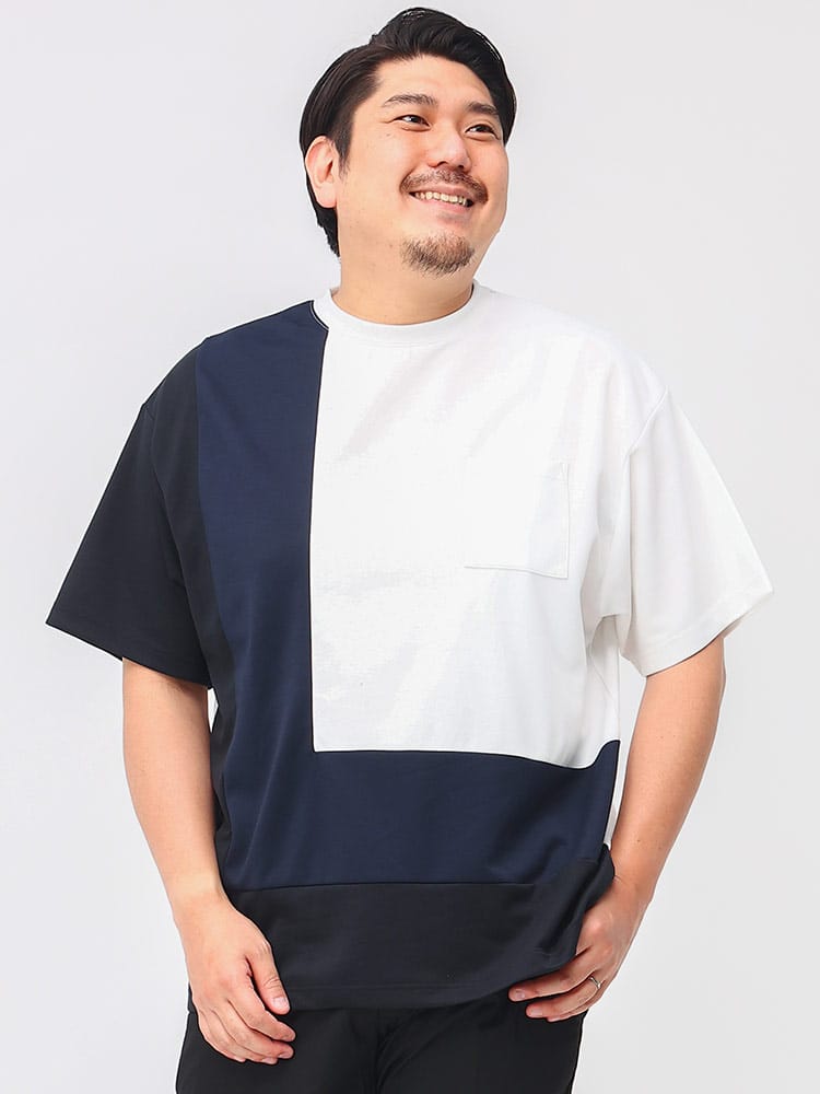 大きいサイズ メンズ B＆T CLUB (ビーアンドティークラブ) L字切り替え ポケット クルーネック 半袖 Tシャツ