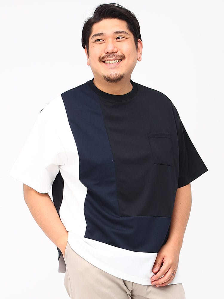 大きいサイズ メンズ B＆T CLUB (ビーアンドティークラブ) L字切り替え ポケット クルーネック 半袖 Tシャツ