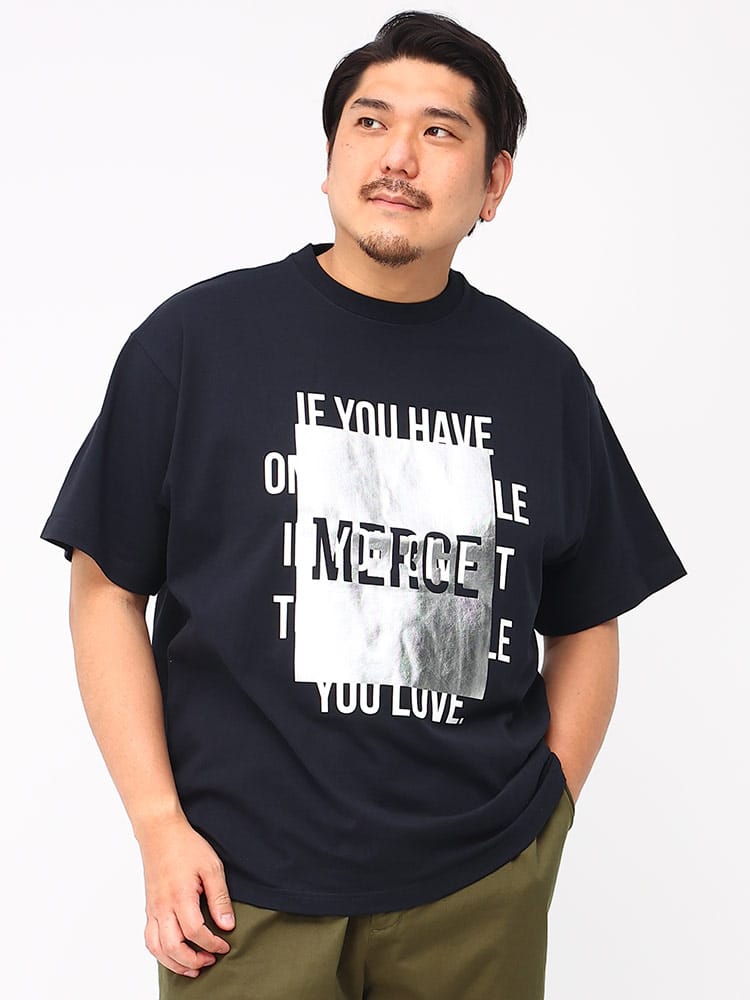 大きいサイズ メンズ B＆T CLUB (ビーアンドティークラブ) 箔プリント クルーネック 半袖 Tシャツ