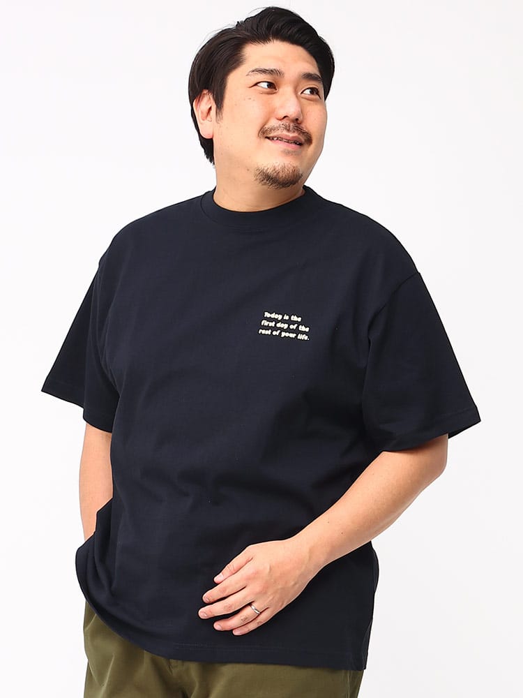 大きいサイズ メンズ B＆T CLUB (ビーアンドティークラブ) 手書きタッチプリント クルーネック 半袖 Tシャツ