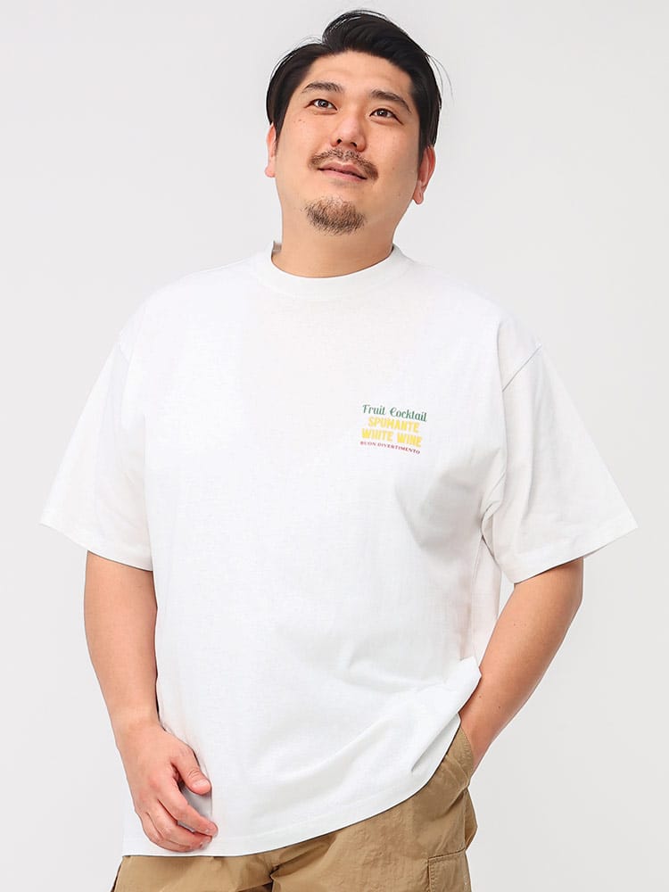 大きいサイズ メンズ B＆T CLUB (ビーアンドティークラブ) ドリンクプリント クルーネック 半袖 Tシャツ