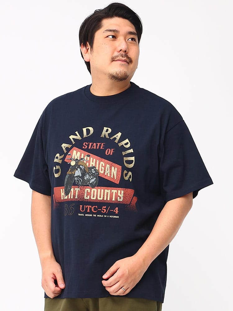 大きいサイズ メンズ B＆T CLUB (ビーアンドティークラブ) ビンテージバイク クルーネック 半袖 Tシャツ
