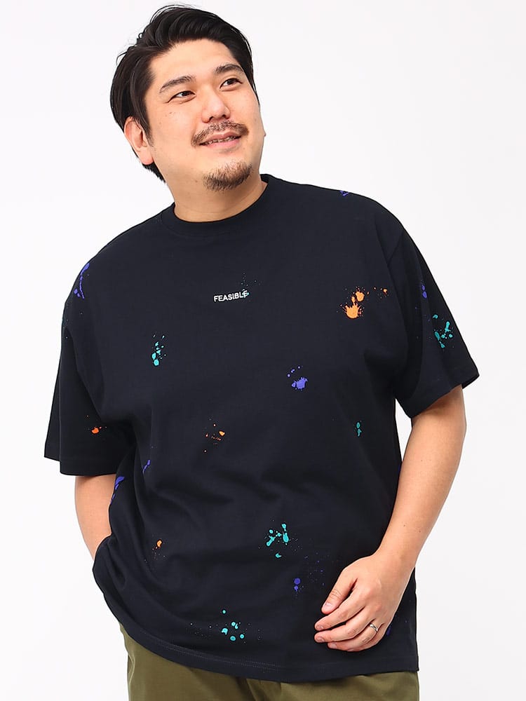 大きいサイズ メンズ B＆T CLUB (ビーアンドティークラブ) スプラッシュプリント クルーネック 半袖 Tシャツ