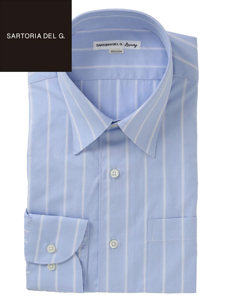 ワイシャツ 長袖 日本製 綿100％ 幅広ストライプ レギュラーカラー ドレスシャツ SARTORIA DEL GROSSO サルトリアデルグロッソ