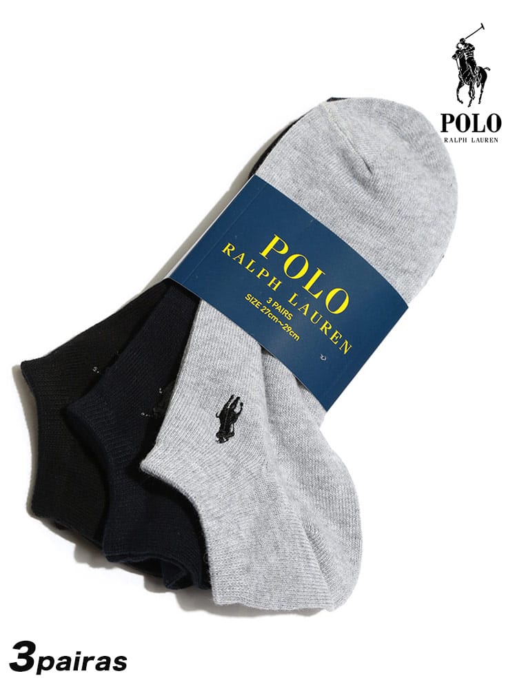 大きいサイズ メンズ POLO RALPH LAUREN ポロラルフローレン ワンポイントロゴ 無地 アンクル丈 ソックス 靴下 3足セット