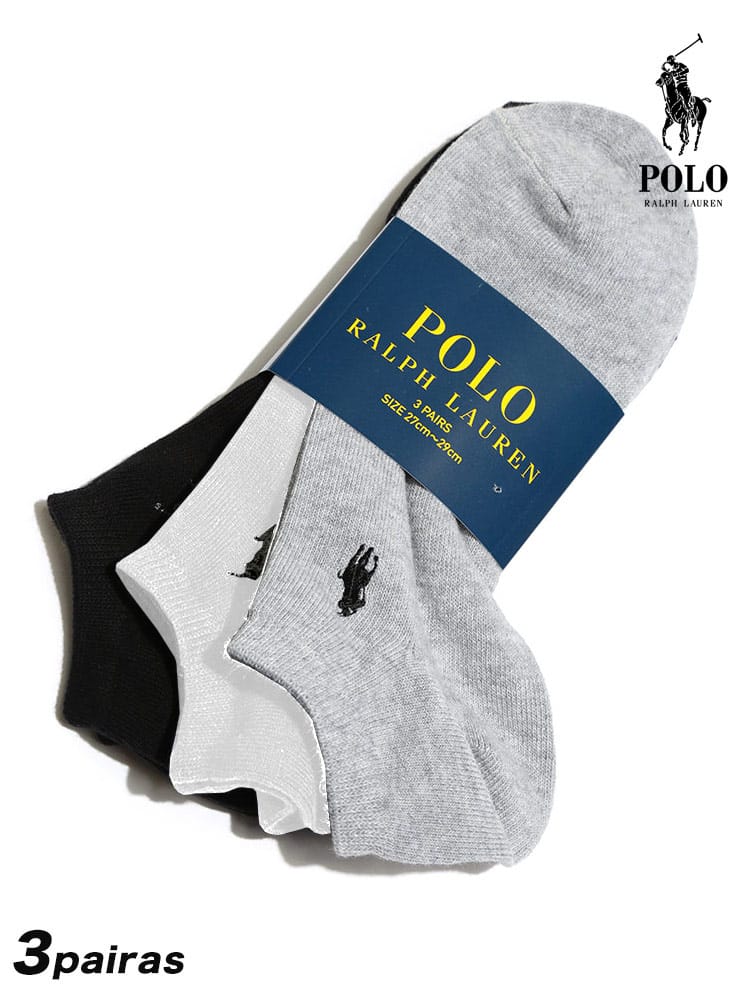 大きいサイズ メンズ POLO RALPH LAUREN ポロラルフローレン ワンポイントロゴ 無地 アンクル丈 ソックス 靴下 3足セット